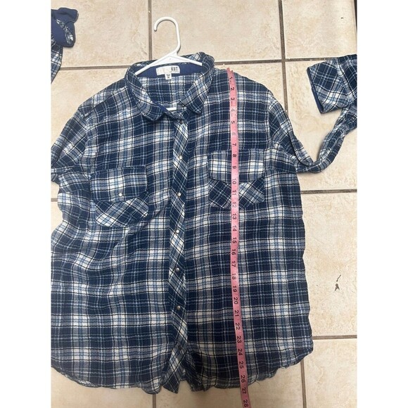 Kut from Kloth Plaid Relaxed Button-Up Shirt womens XXL snap button blue - Picture 7 of 7